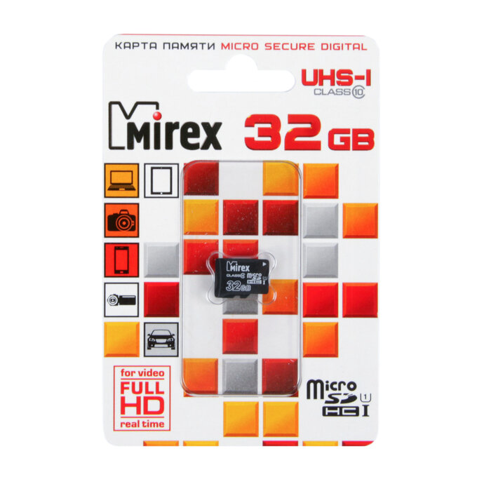Карта памяти Mirex microSD, 32 Гб, SDHC, UHS-I, класс 10 (1 шт.)