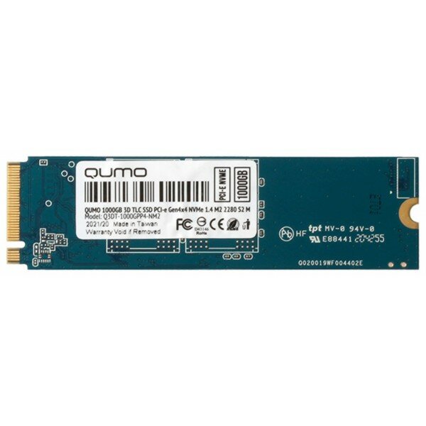 Накопитель SSD 1000GB PCIe Gen4x4 NVMe 1.4 M2 2280 QUMO S2 Novation TLC 3D (Q3DT-1000GPP4-NM2) R/W 3300/3000 MB/s (PS5019-E19T) 4K r/w 263К/382К IOPS OEM