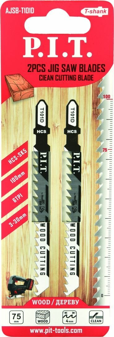 фото Пилка для лобзика по дереву P.I.T. T101D (чистый рез) 75мм(AJSB-T101D)