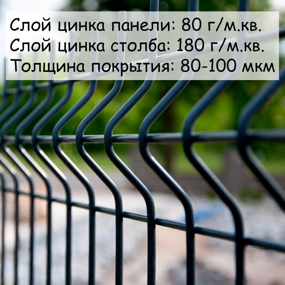 Комплект ограждения Medium на 10 метров RAL 7024, (панель высотой 1,73 м, столб 62 х 55 х 1,4 х 2500 мм, крепление скоба и винт М6 х 85) забор из сетки 3D серый - фотография № 8