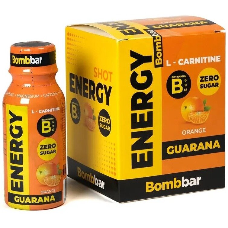 Карнитин жидкий Bombbar SHOT Energy L-Carnitine Guarana 4 x 100 мл, Апельсин