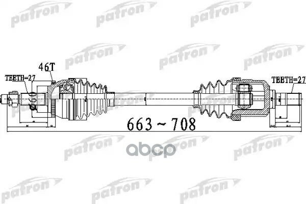 Полуось Передний Мост Справа 27X663x60x27 Abs:46t Hyundai Elantra [Jd] 16 07 - I30 [Jd] 08 - PATRON арт. PDS0495