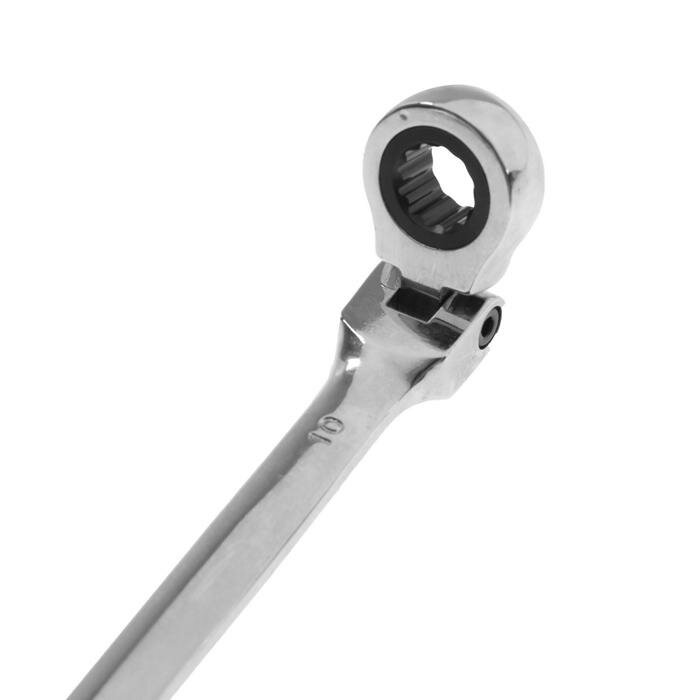 Ключ комбинированный трещоточный шарнирный тундра, CrV, полированный, 72 зуба, 10 мм 2354163 - фотография № 3