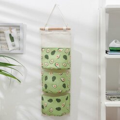 Доляна Органайзер с карманами «Авокадо», подвесной, 3 отделения, 59×20 см, цвет зелёный