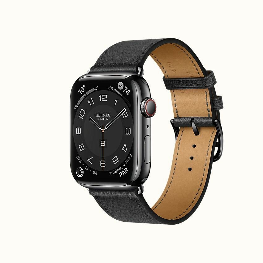 Часы Apple Watch Hermès Series 7 GPS + Cellular 45mm Space Black Stainless Steel Case with Single Tour Noir GLOBAL