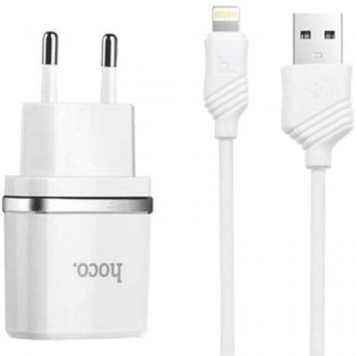 Сетевой адаптер питания Hoco C11 White зарядка 1А USB-порт + кабель Lightning - белый