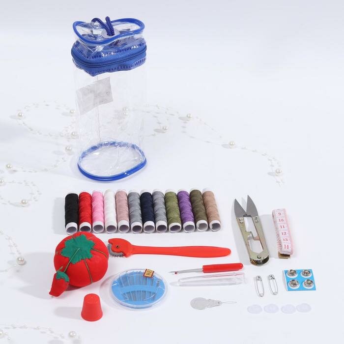Швейный набор, 46 предметов, в сумочке ПВХ, 7,5 × 7,5 × 16,5 см,цвет микс