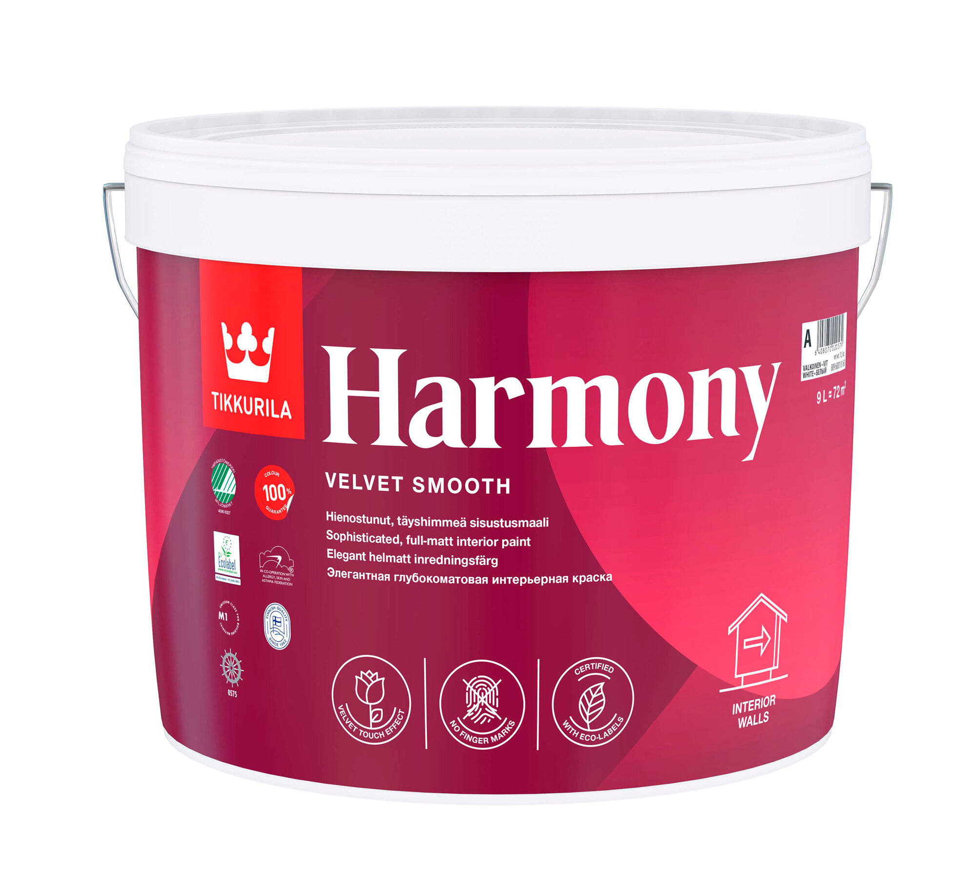 Tikkurila Harmony,Интерьерная глубокоматовая экологичная краска, придающая поверхности бархатистый эффект,база А, 9л