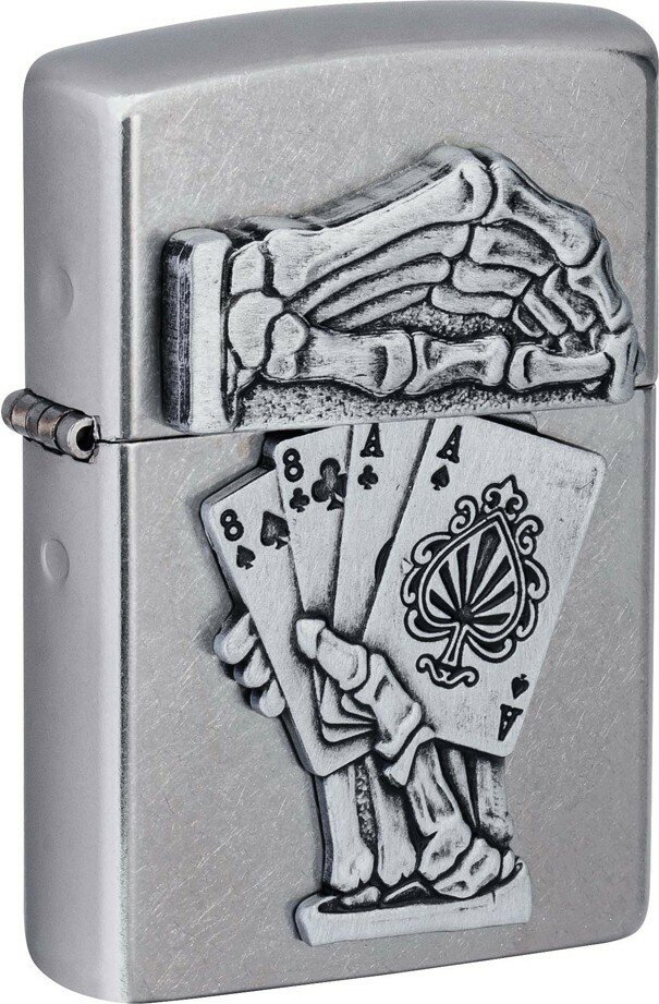 Зажигалка ZIPPO Dead Mans Hand с покрытием Street Chrome, латунь/сталь, серебристая, 38x13x57 мм - фотография № 1