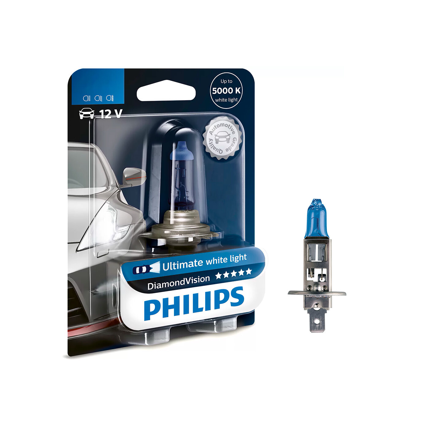 Лампа галогенная Philips DiamondVision H1 12V 55W P14,5s, 1 шт. (блистер)