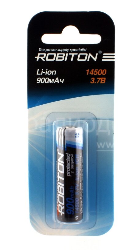 Аккумуляторная батарея ROBITON 14500 Li-Ion 3.7V 900mAh с защитой (0.8Li/14500)