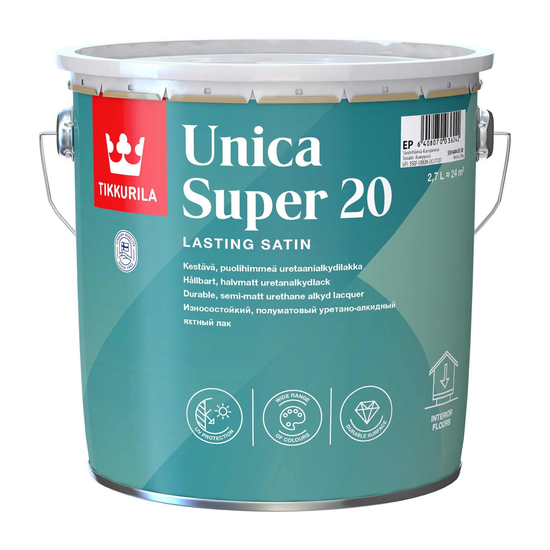 Tikkurila Unica Super 20,Износостойкий уретано-алкидный яхтный лак,2,7л