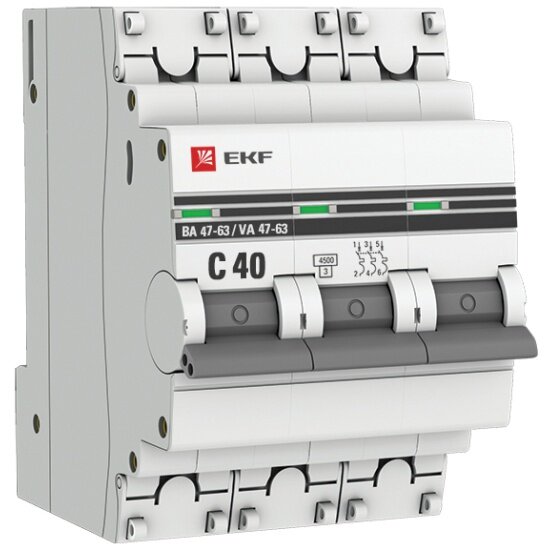 Автоматический выключатель EKF PROxima 3P 40А (C) 4,5kA ВА 47-63 (mcb4763-3-40C-pro)