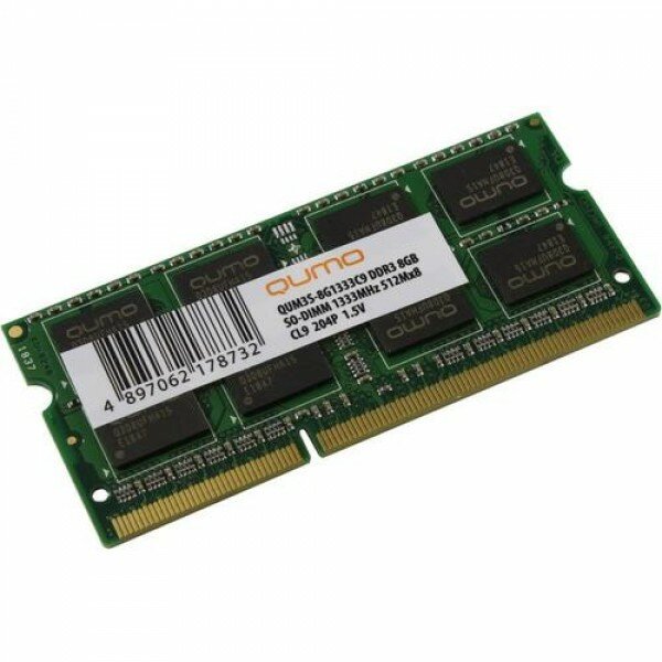 Модуль памяти QUMO SO-DIMM DDR-III 8GB QUMO 1333MHz PC-10660 512Mx8 CL9 Retail (QUM3S-8G1333C9R)
