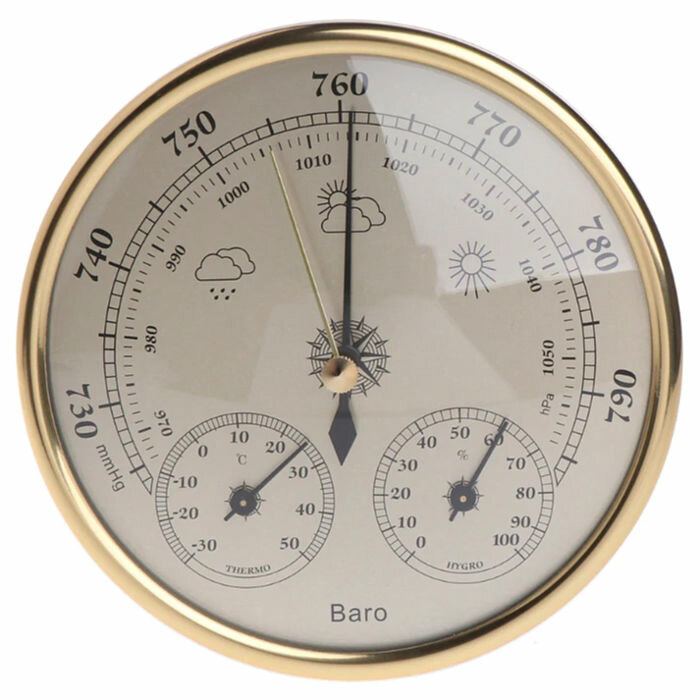 Барометр "Baro NGY" 3 в 1 (барометр термометр гигрометр) диаметром 125 мм цвет - золотистый