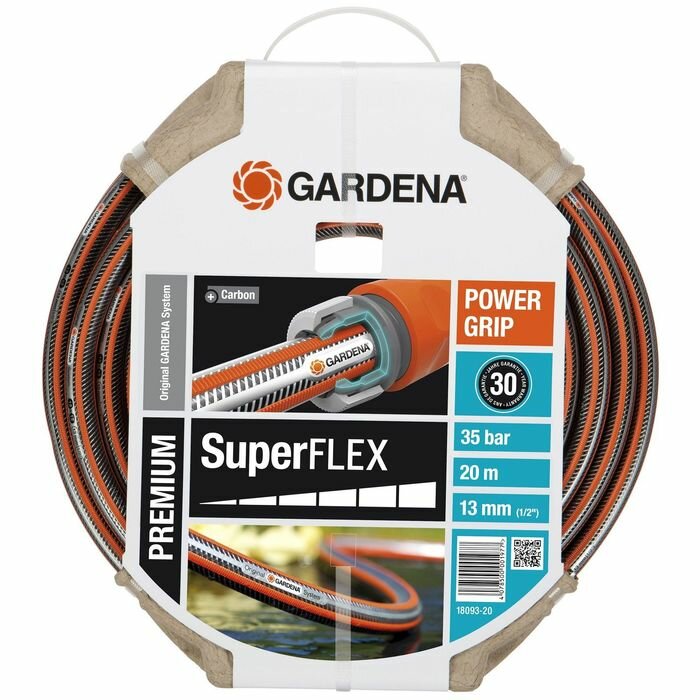 GARDENA Шланг, ПВХ, d = 12 мм (1/2"), L = 20 м, 3-слойный, армированный, GARDENA SuperFLEX - фотография № 1