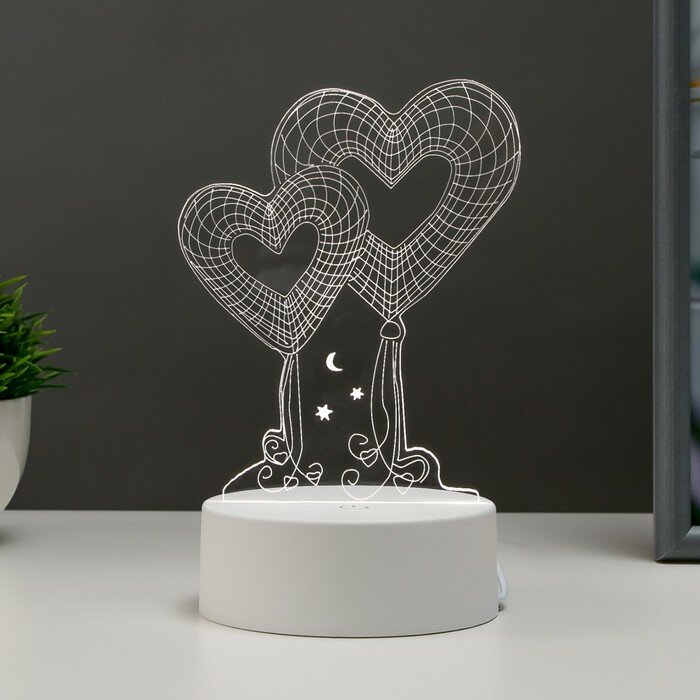 3D светильники RISALUX Светильник сенсорный "Два сердца" LED 3 цвета от USB - фотография № 1