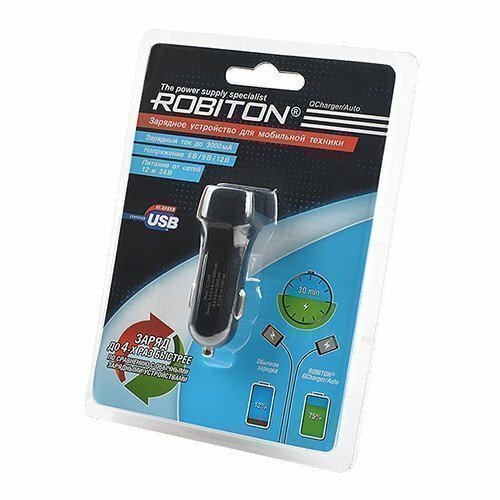 Автомобильное ЗУ-адаптер ROBITON QCharger/Auto (12-24V) + MicroUSB, 1м