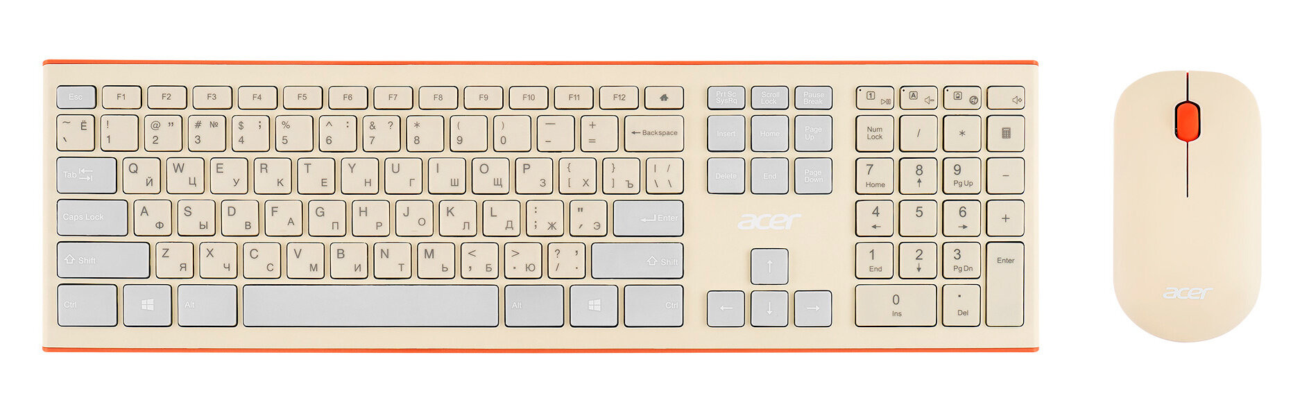 Клавиатура мышь Acer OCC200 клавбежевыйкоричневый мышьбежевыйкоричневый USB беспроводная slim Multi
