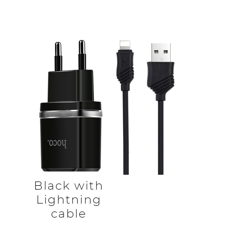 Зарядное устройство HOCO C12 Smart 2*USB + Кабель USB-Lightning, 2.4A, черный