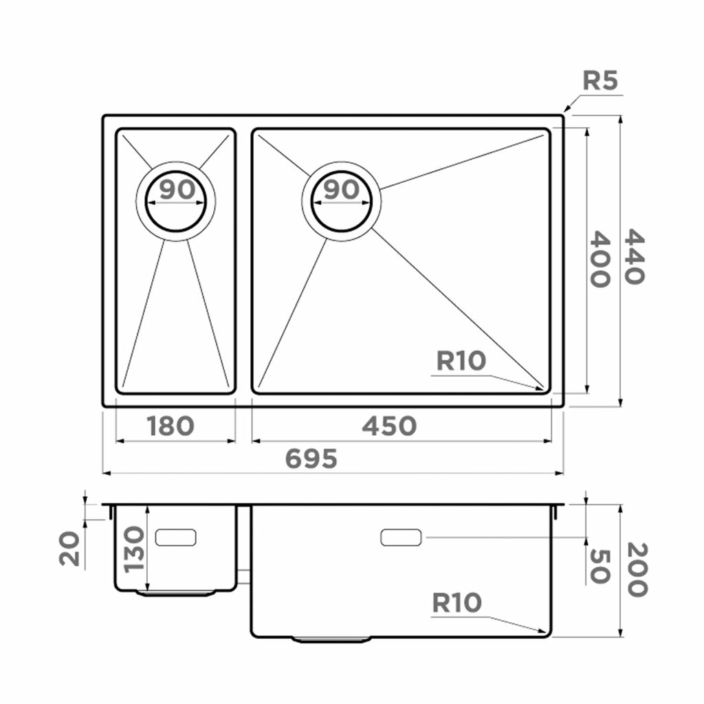 Мойка кухонная прямоугольная Omoikiri Taki 69-2-U/IF-LG-R Side светлое золото (4993184) - фотография № 2