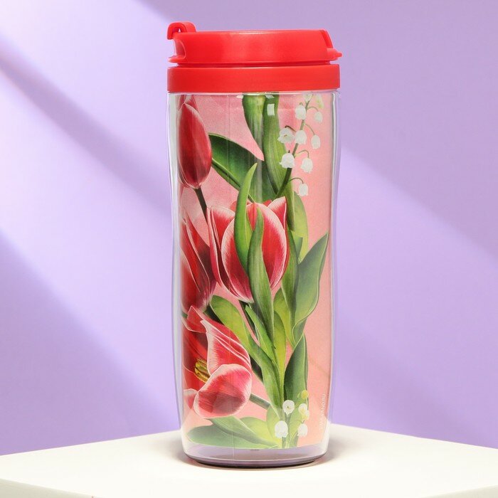 Термостакан пластиковый со вставкой «8 Марта. Тюльпаны», 350 мл - фотография № 2