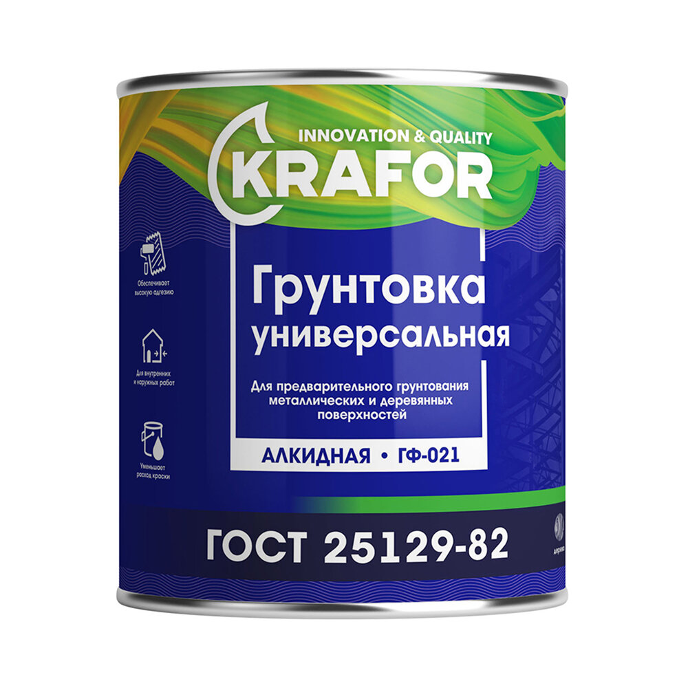 Грунтовка ГФ-021 по дереву и металлу Krafor, алкидная, 6 кг, серая