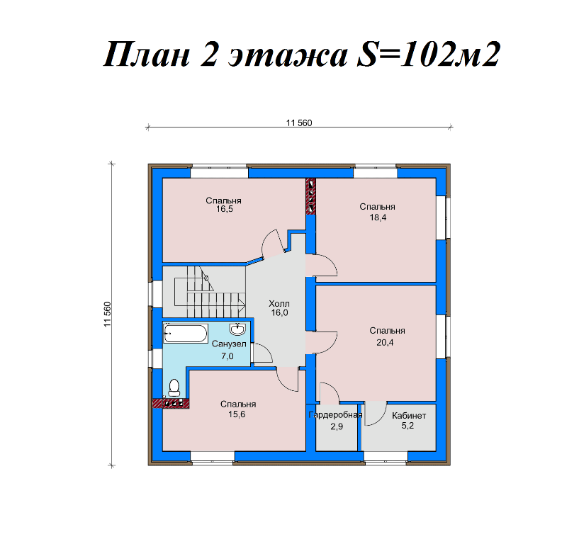 Проект жилого дома SD-proekt 22-0016 (204,1 м2, 11,56-11,56 м, газобетонный блок 375 мм, облицовочный кирпич) - фотография № 4