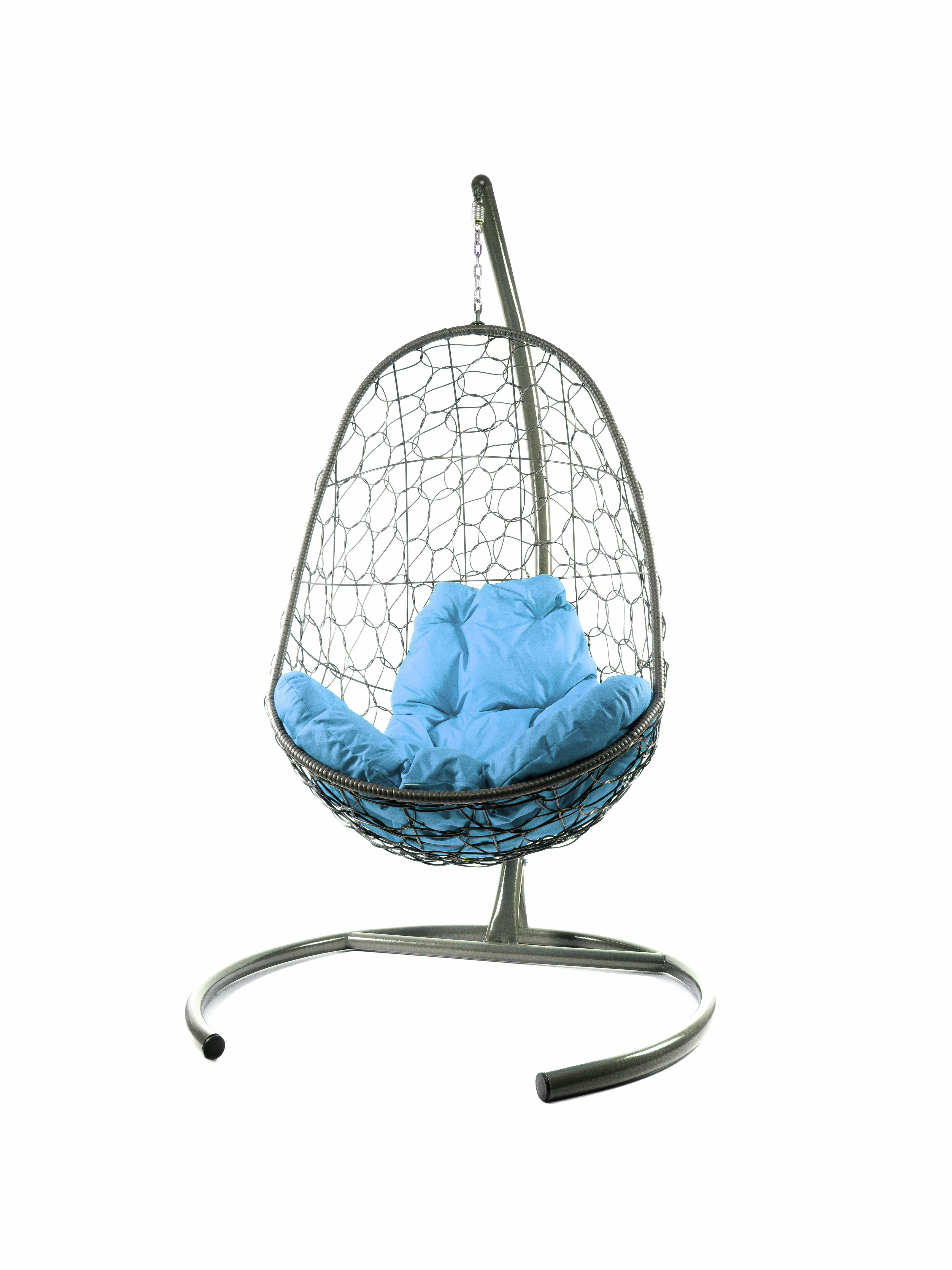 Подвесное кресло ротанг серое, голубая подушка - фотография № 2