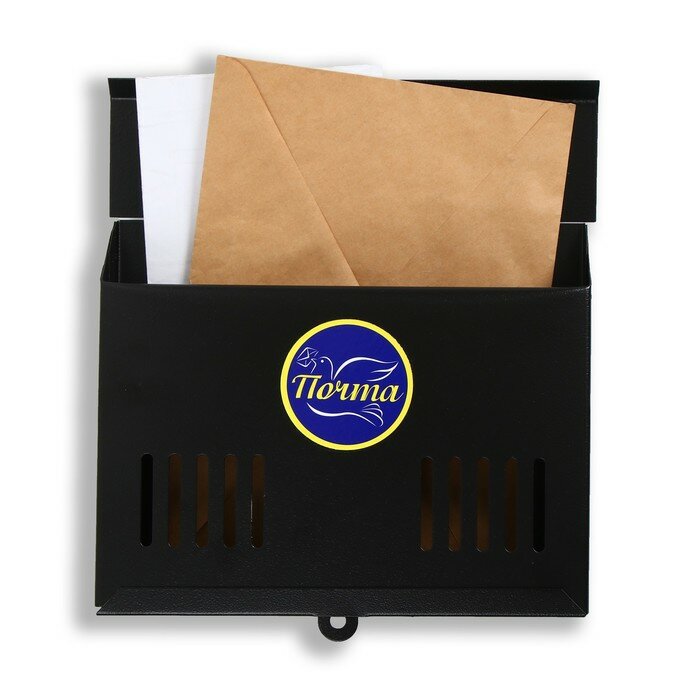 Ящик почтовый без замка (с петлей), горизонтальный "Мини", черный - фотография № 1