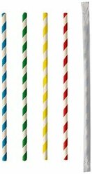 Трубочки без сгиба «Спираль» в инд.упаковке[100шт];бумага;D=6,L=200мм;разноцветн. COM- 06030194