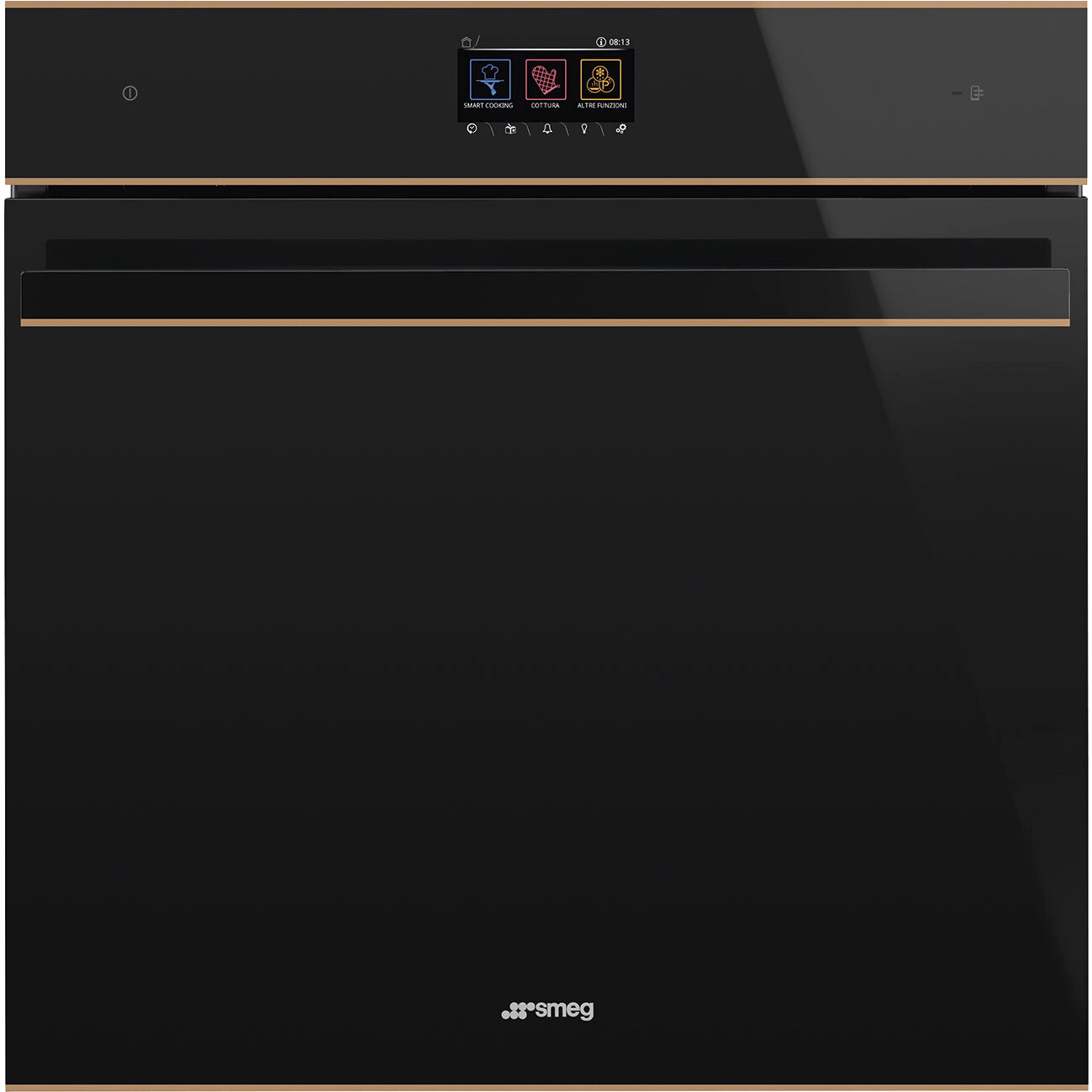 Smeg Встраиваемый духовой шкаф/ Многофункциональный шкаф с пиролизом, 60 см, 10 функций, черное стекло Eclipse, медный профиль