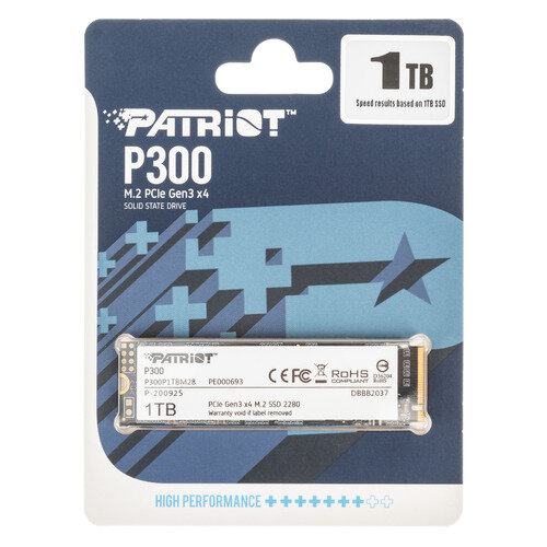 SSD накопитель Patriot P300 P300P1TBM28 1ТБ, M.2 2280, PCI-E 3.0 x4, NVMe