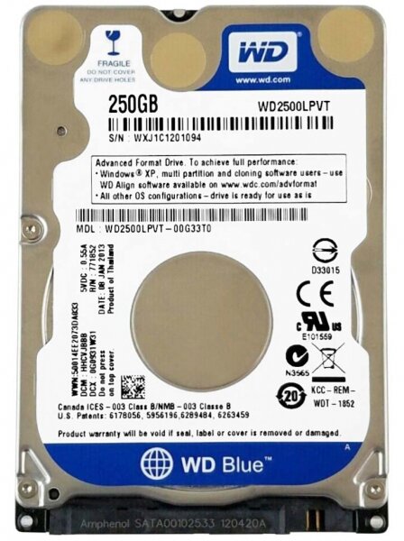 Жесткий диск Western Digital 250 ГБ WD Scorpio Blue 250 GB (WD2500LPVT)