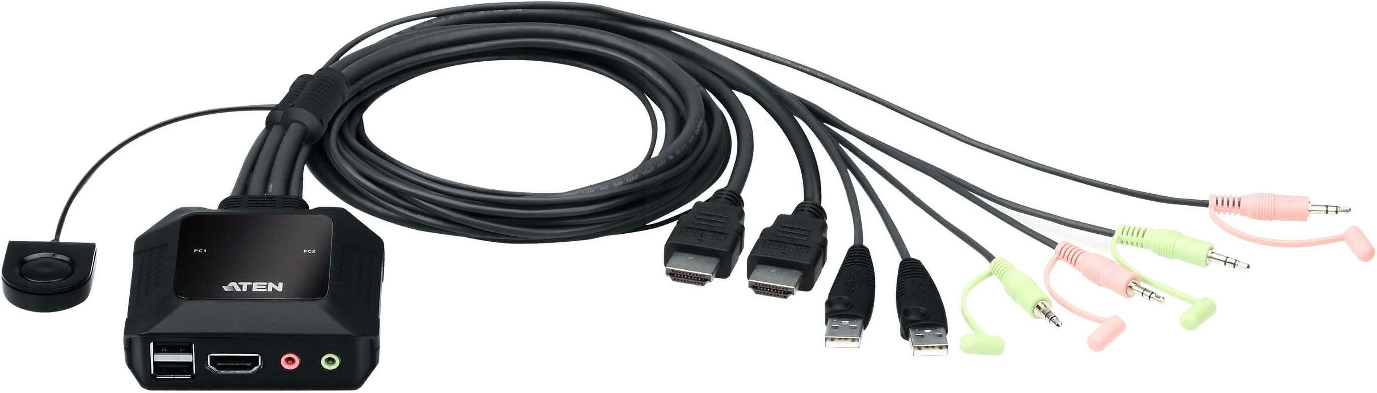 KVM-переключатель ATEN CS22H [CS22H-AT] кабельный 2 порта USB 4K HDMI пульт удаленного переключения порта ATEN CS22H