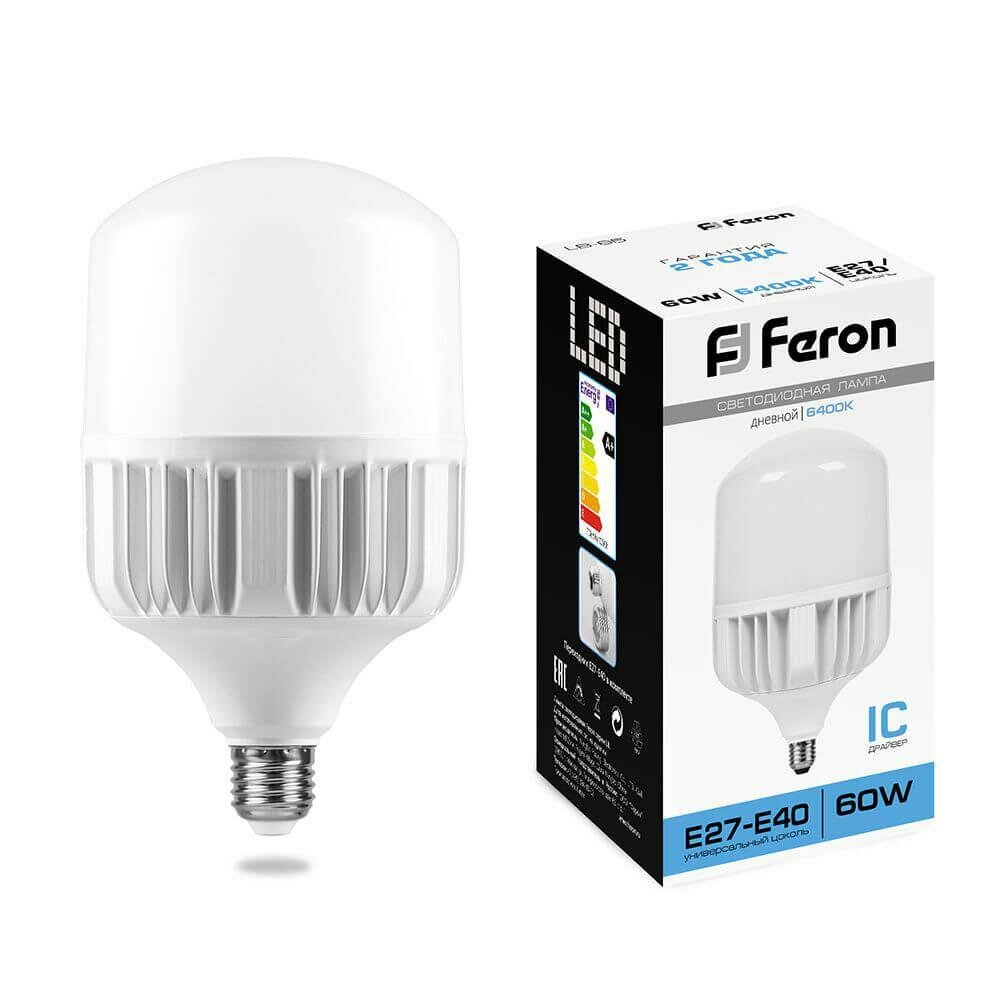 Feron Лампа светодиодная Feron E27-E40 60W 6400K Цилиндр Матовая LB-65 25782