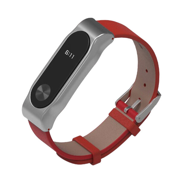 MiJobs Кожаный браслет MiJobs Leather Band Red/Silver для Xiaomi Mi Band 2 красный/серебристый