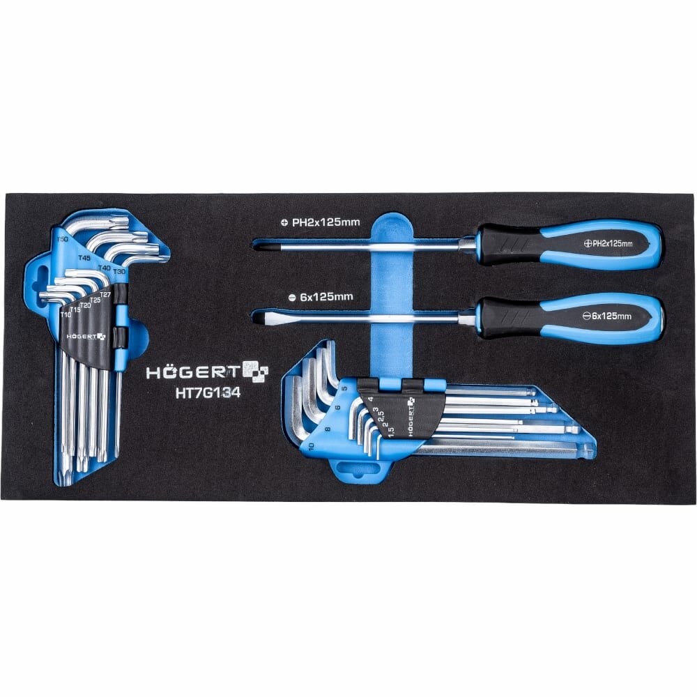 фото HOEGERT TECHNIK Набор отверток, ключи HEX и TORX 20 шт., ложемент EVA HT7G134