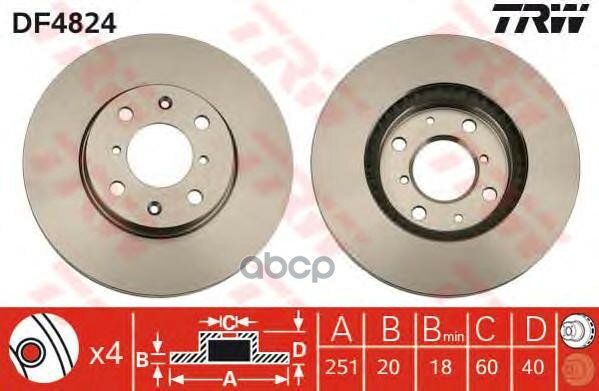 Диск Тормозной Передн Opel: Agila (H08) 07- Suzuki: Splash 08- Swift Iii (Sg) 05- Vauxhall: Agila Mk Ii (B) 08- TRW арт. D...