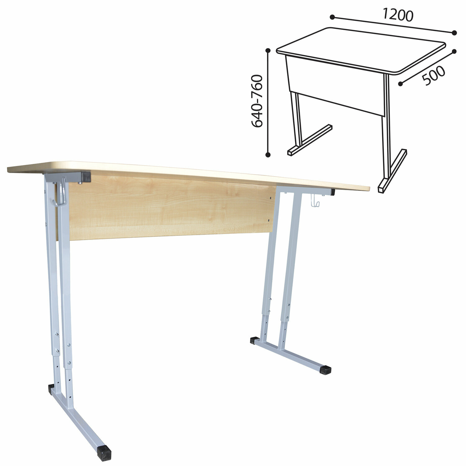 Стол-парта 2-местный регулируемый "Умник", 1200х500х640-760мм, рост 4-6, серый каркас, ЛДСП клён - фотография № 4