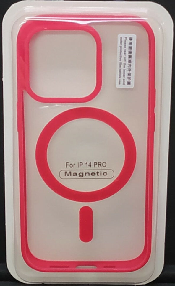 фото Накладка для iPhone 14 Pro 6.1" Magsafe силикон прозрачный бока красная