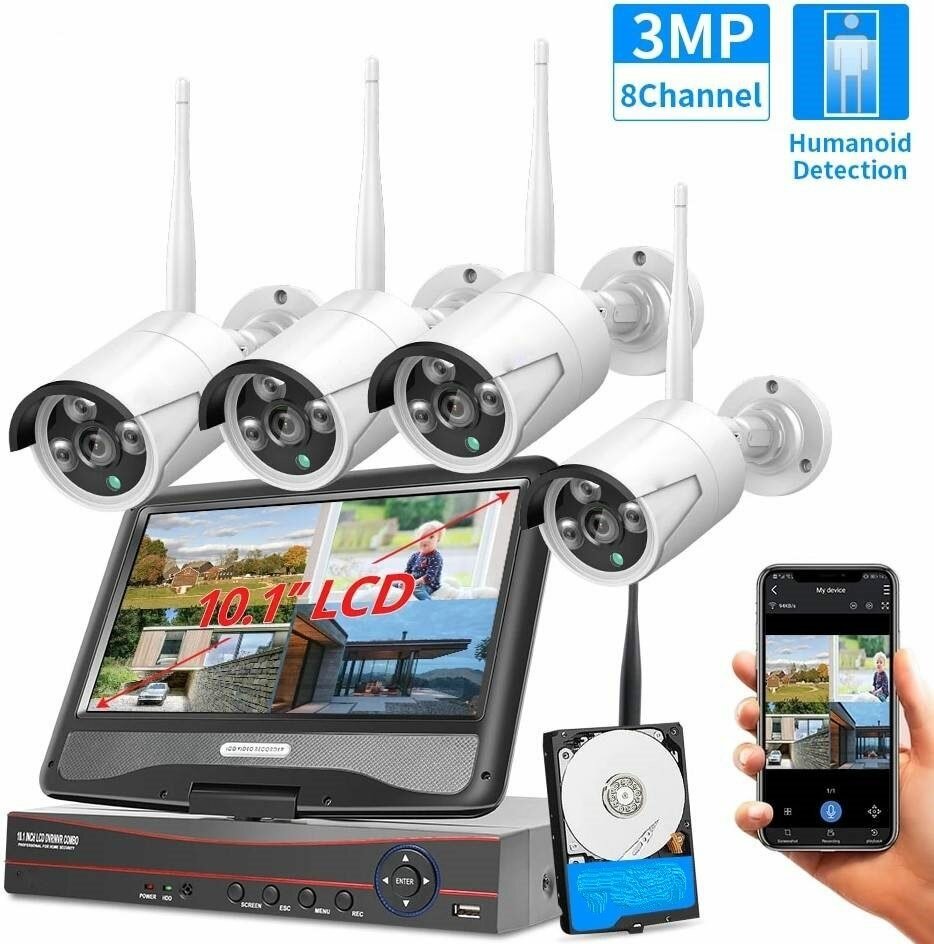 Цифровой wi-fi комплект видеонаблюдения с монитором и звуком на 4 камеры Millenium LCD IP 3Mp