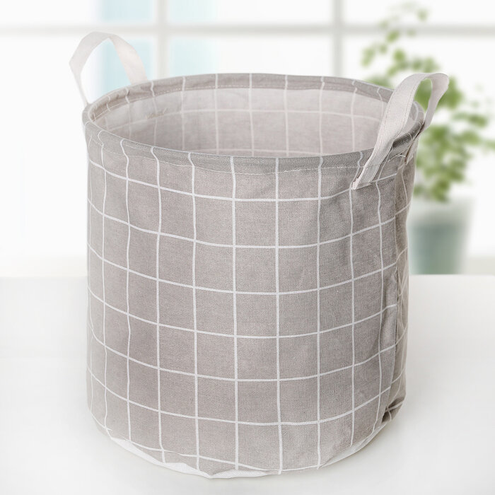 Корзина бельевая текстильная «Клетка», 30×30×30 см, цвет серый - фотография № 1