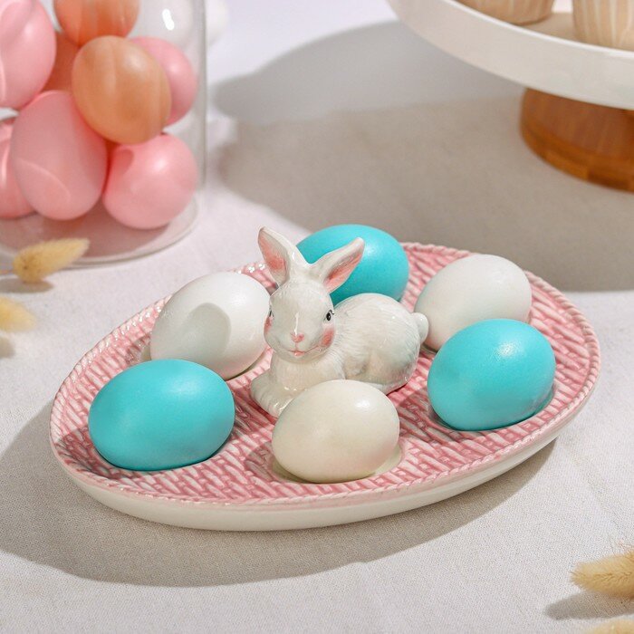 фото Подставка для яиц «Зайка», 25×18×9 см, цвет розовый