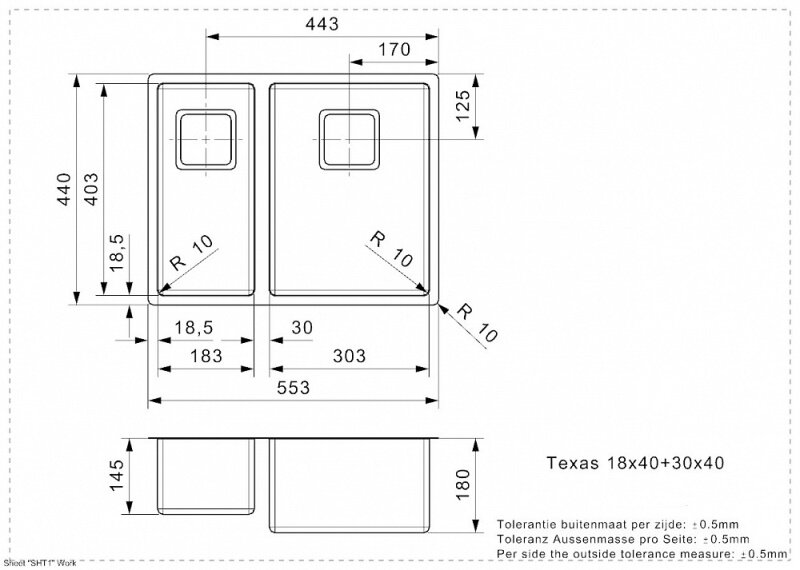 Кухонная мойка Reginox Texas 18x40+30x40 LUX 3,5" L - фотография № 2