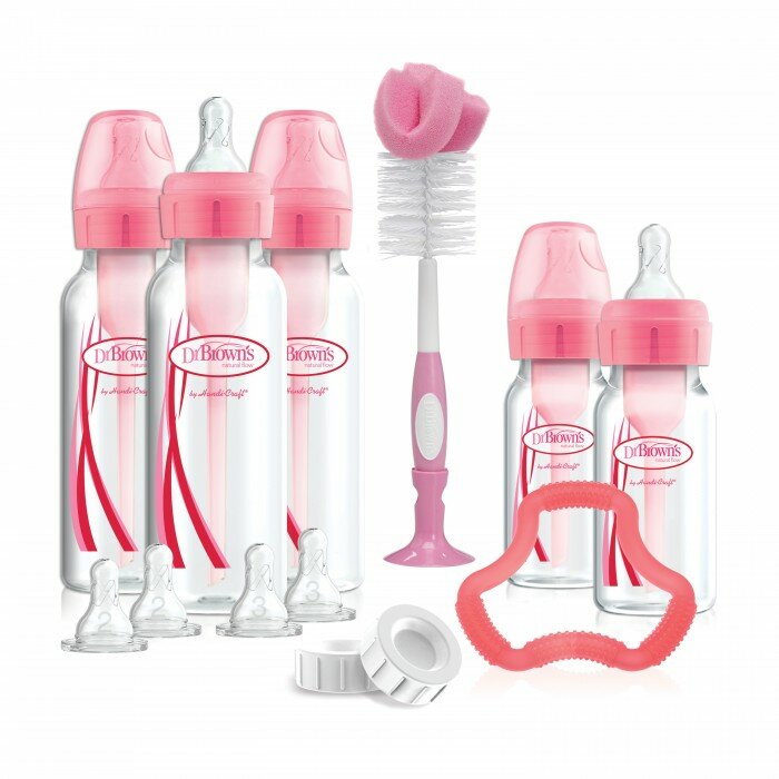 Набор антиколиковых бутылочек с узким горлышком 5 шт 3х250 мл, 2х120 мл Розовый