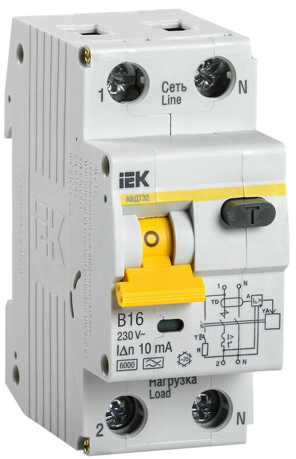 Выключатель автоматический дифференциальный АВДТ-32 1п+N 16А 10мА B(Электронный) IEK MAD22-5-016-B-10