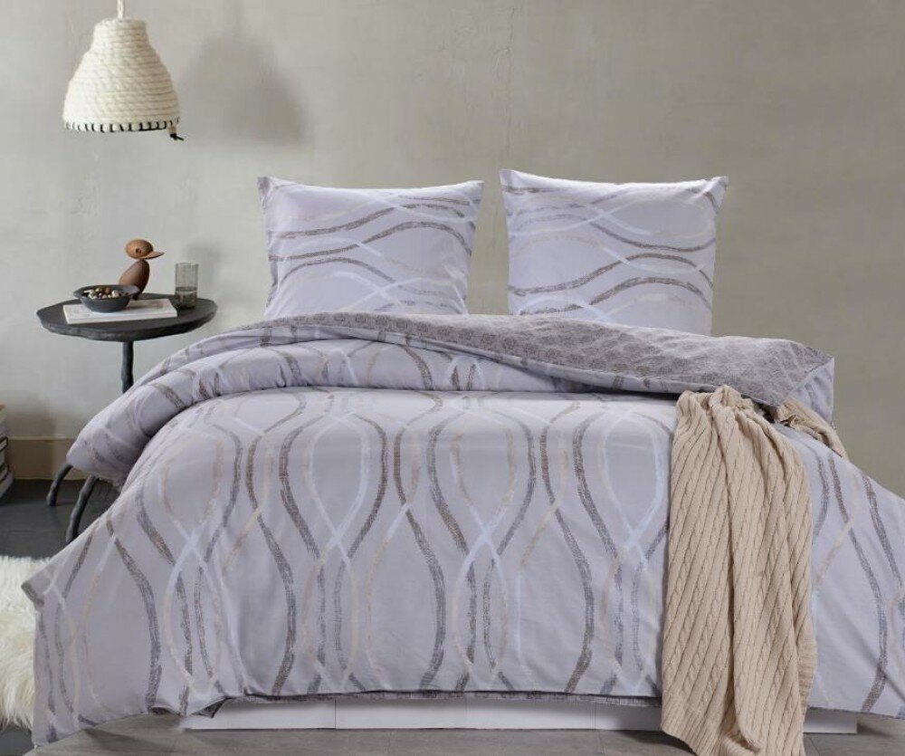 2 спальное постельное белье сатиновое двустороннее серое с интересным орнаментом