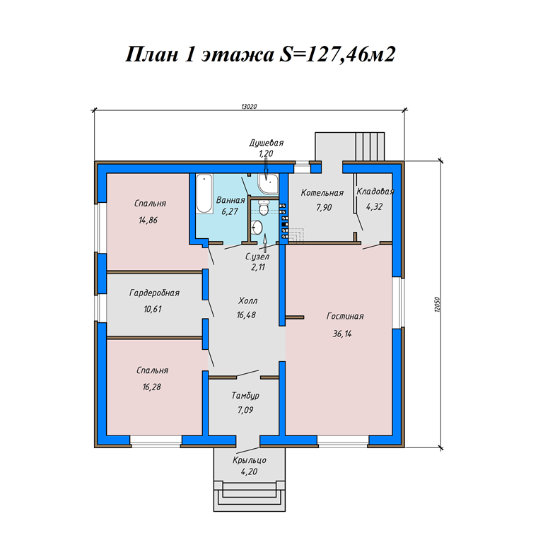 Проект жилого дома SD-proekt 11-0002 (127,5 м2, 12,05*13,02 м, керамический блок 380 мм, облицовочный кирпич) - фотография № 5