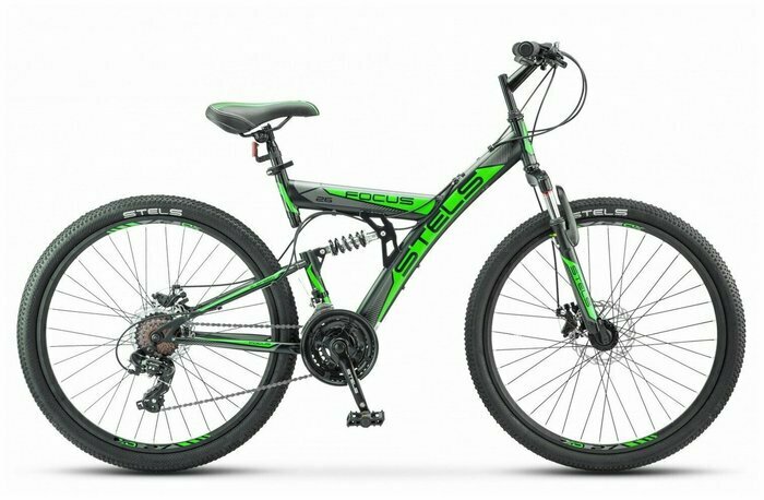 Горный (MTB) велосипед STELS Focus MD 26 21-sp V010 (LU088523/LU073824), рама 18", черный/зеленый